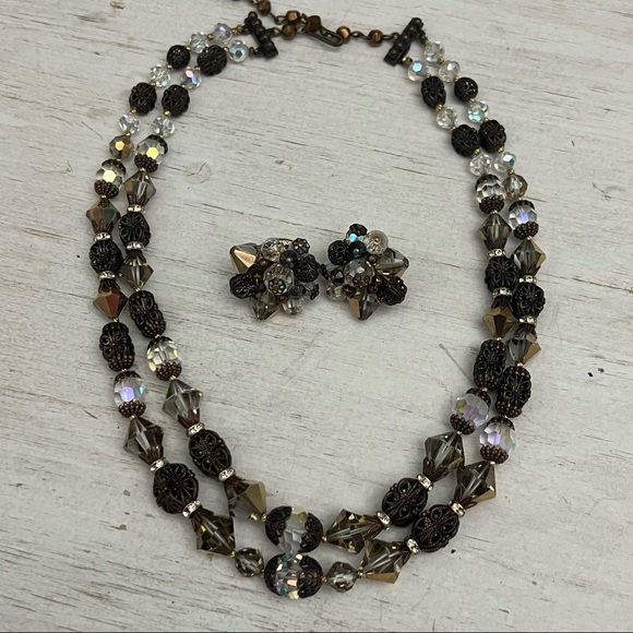 Alice Caviness Vintage Aurora Borealis Necklace and Earring Statement Set - Picture 8 of 15